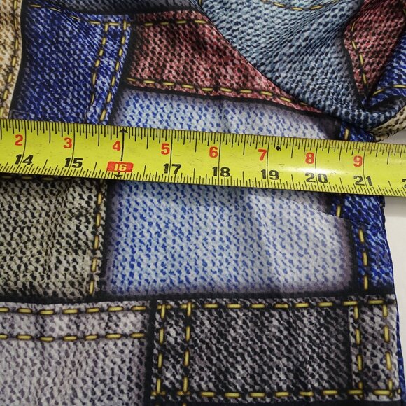 Shein Patchwork Denim Print Cold Shoulder V-neck Top Women Size XL US Size 12 - Picture 5 of 7